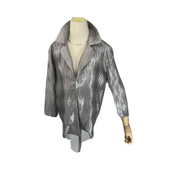 Chico's Silver Crinkle Jacket Size 1 Medium 8 10 US Blazer Caroline New - Picture 3 of 12